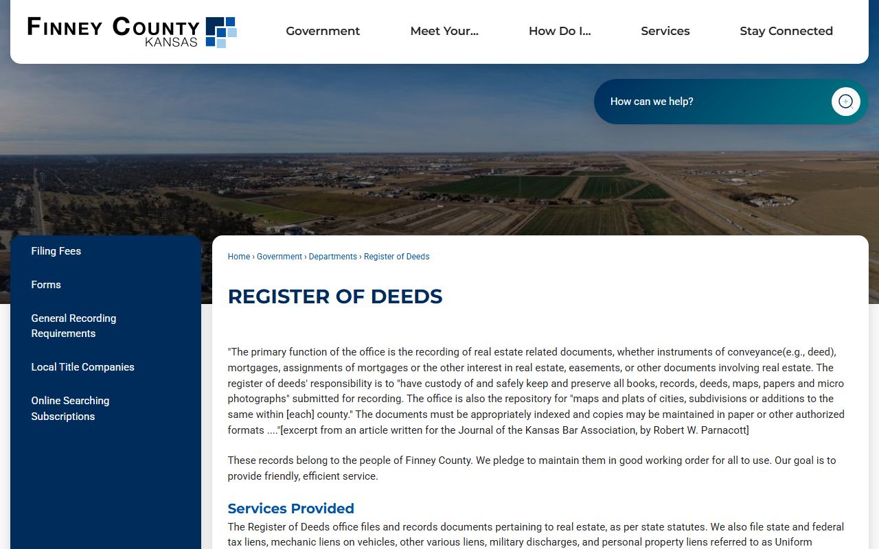 Finney County Clerk of the District Court Register of Deeds distinction