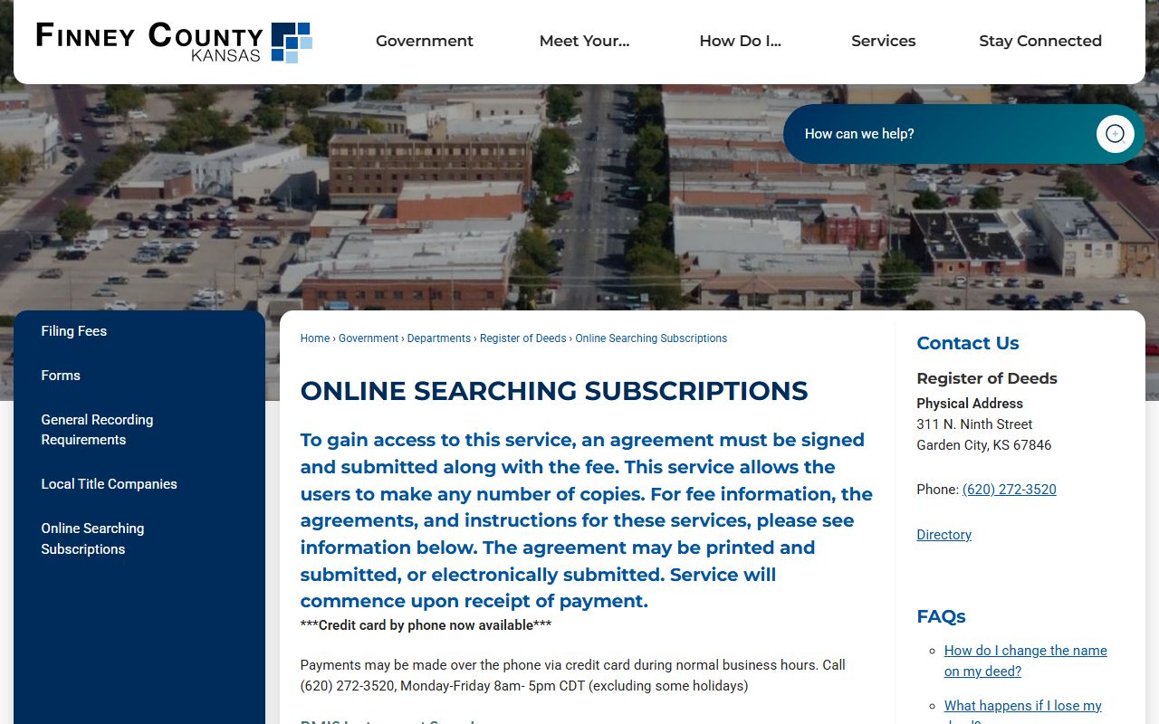 Finney County Clerk of the District Court RMIS non-court record search
