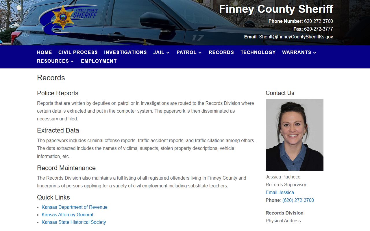 Finney County arrest records sheriff records division