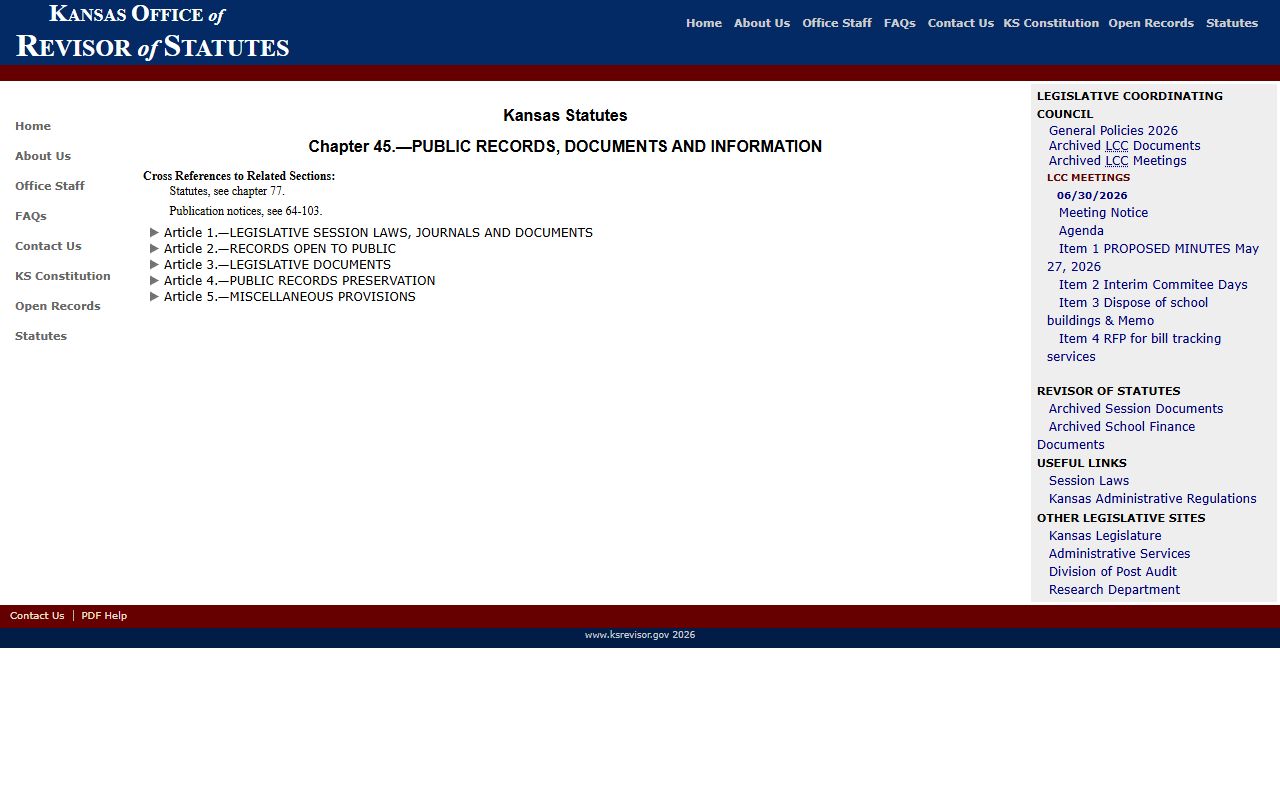 Finney County court records Kansas Open Records Act chapter index