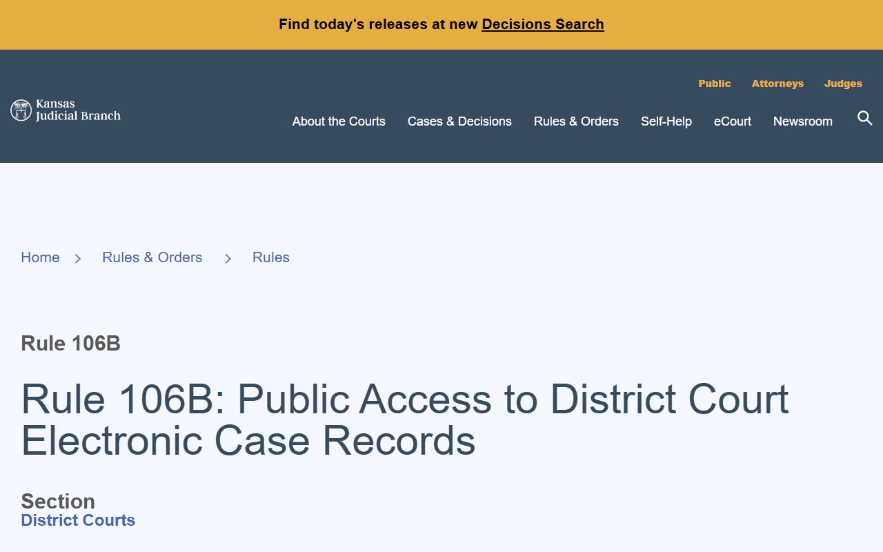 Finney County court records Rule 106B public electronic access