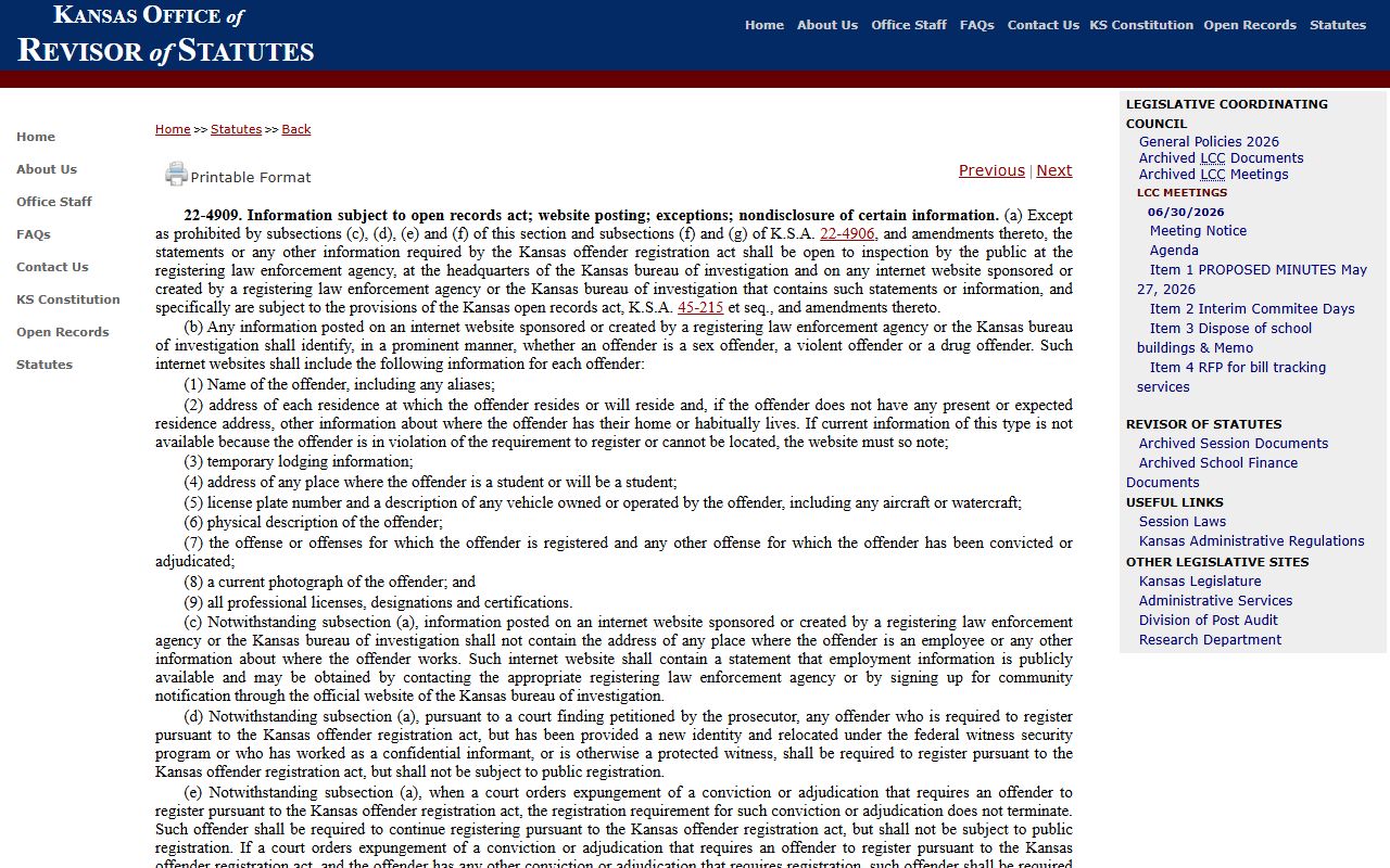Finney County criminal court records offender registration disclosure limits
