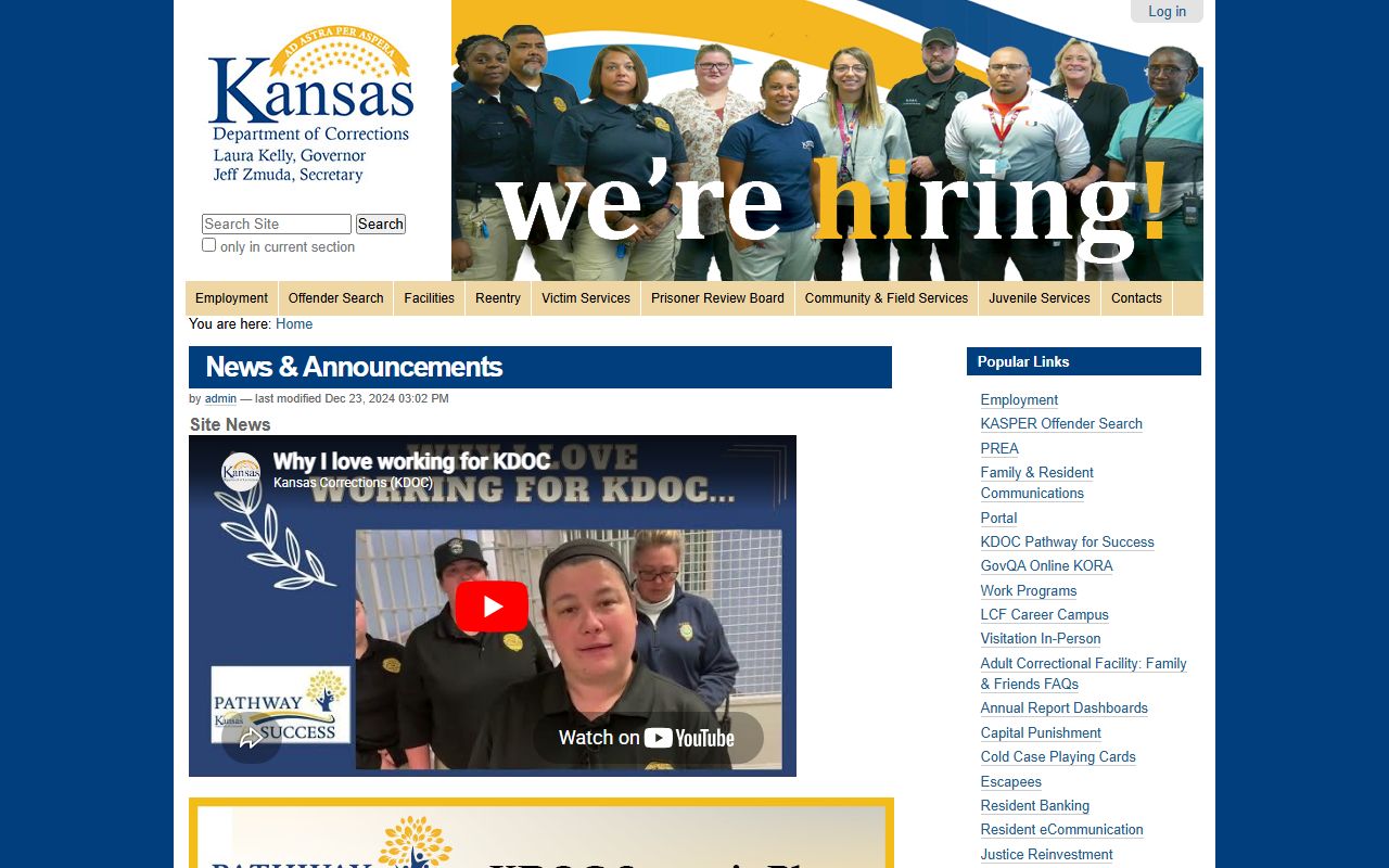 Finney County criminal court records Kansas Department of Corrections source
