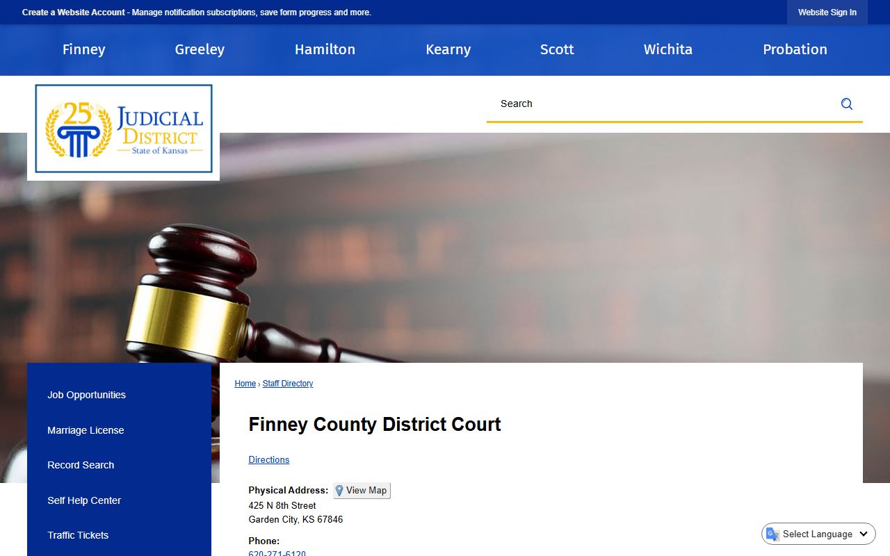 Finney County District Court directory court records contact