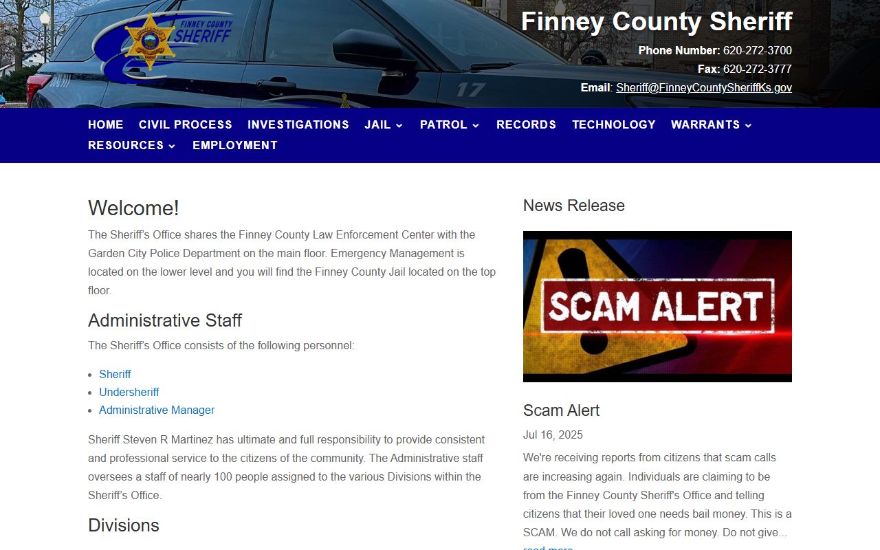 Finney County inmate search sheriff homepage