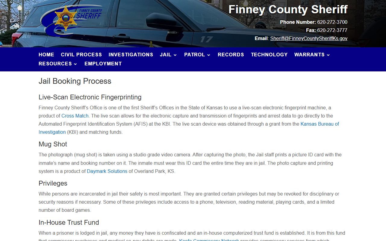 Finney County inmate booking process records