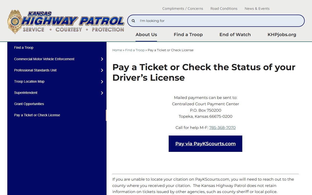 Finney County traffic court records Kansas Highway Patrol ticket license status