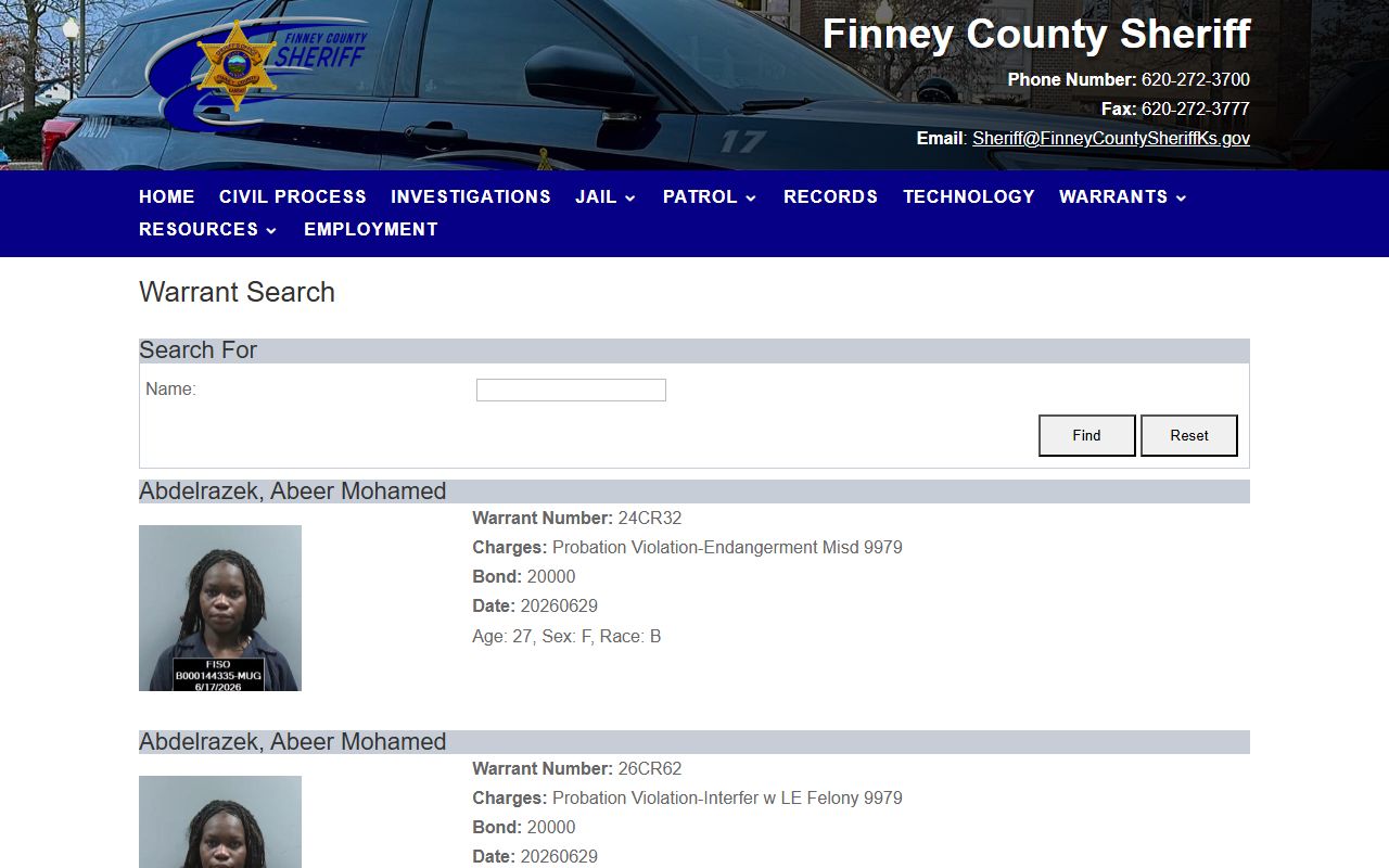 Finney County warrant search live sheriff list